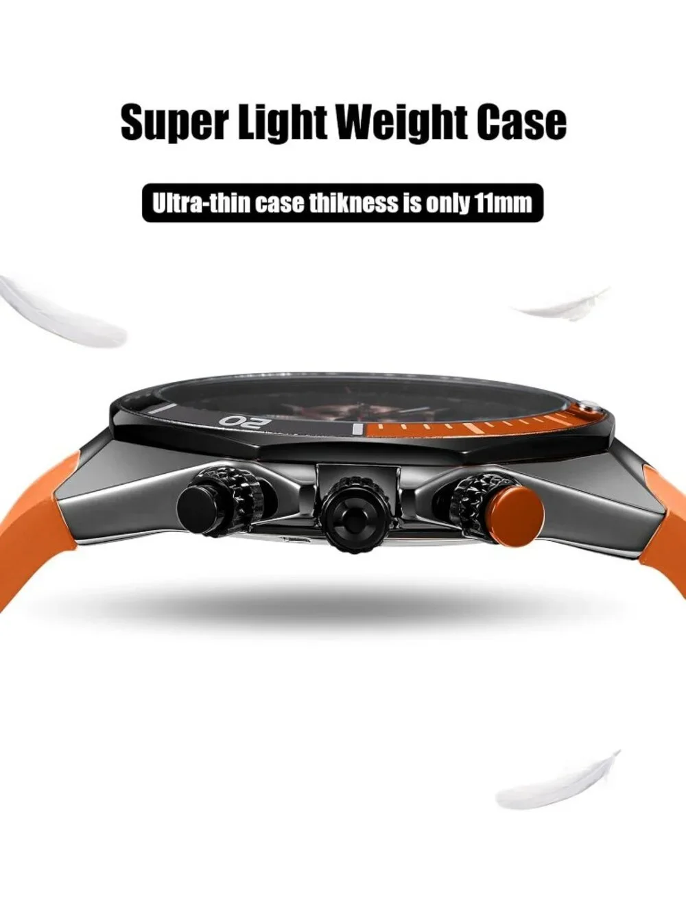 Men's Orange Analog Quartz Silicone Strap Chronograph Waterproof Luxury Watch